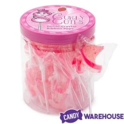 CurlyCutes Petite Crystal Ribbon Pops - Pink Strawberry: 20-Piece Jar -Candy Shop curlycutes petite crystal ribbon pops pink strawberry 20 piece jar candy warehouse 5