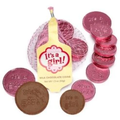 It's A Girl Foiled Chocolate Coins In Mesh Bags: 18-Piece Box