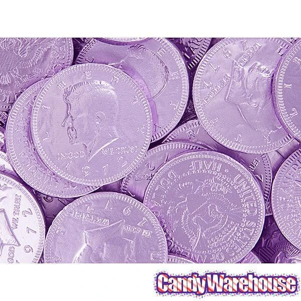 Lavender Foiled Milk Chocolate Coins: 1LB Bag 2 Lavender Foiled Milk Chocolate Coins: 1LB Bag - Image 2
