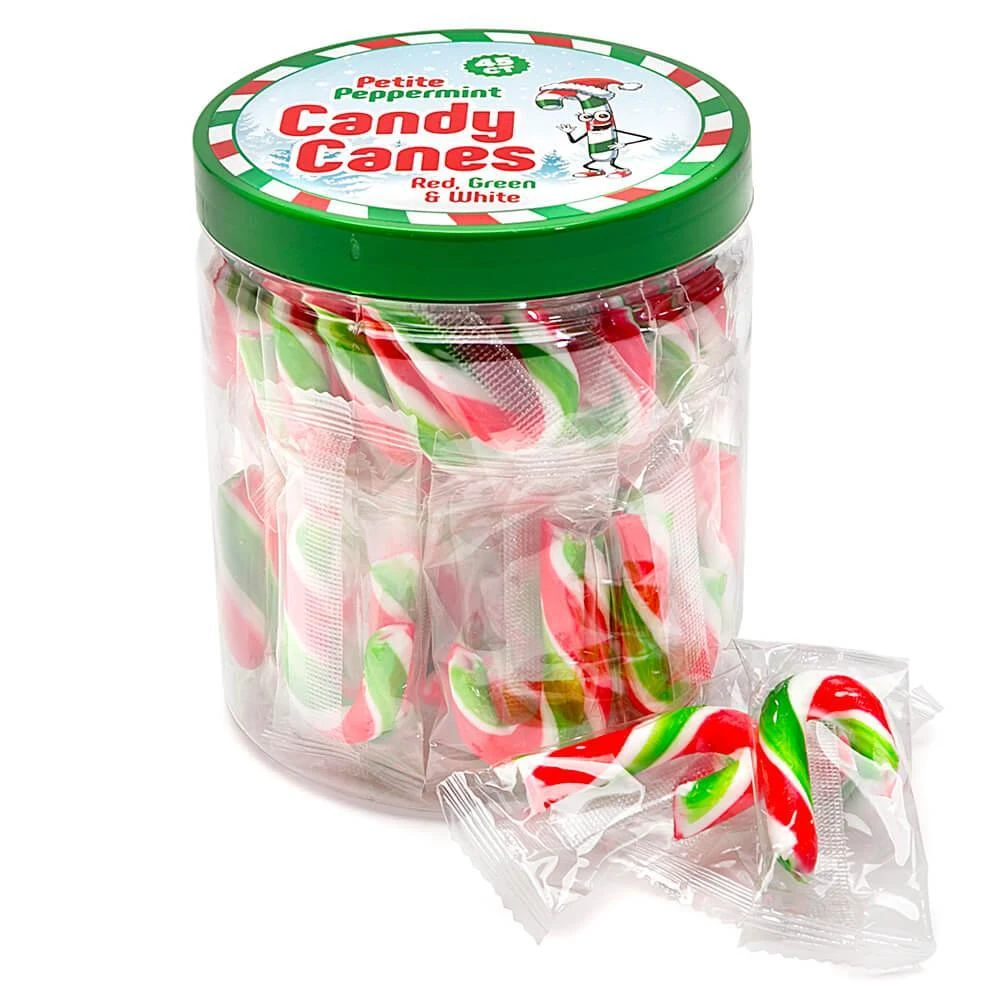Mini Candy Canes - Red, Green, And White: 45-Piece Jar 1 Mini Candy Canes - Red, Green, And White: 45-Piece Jar